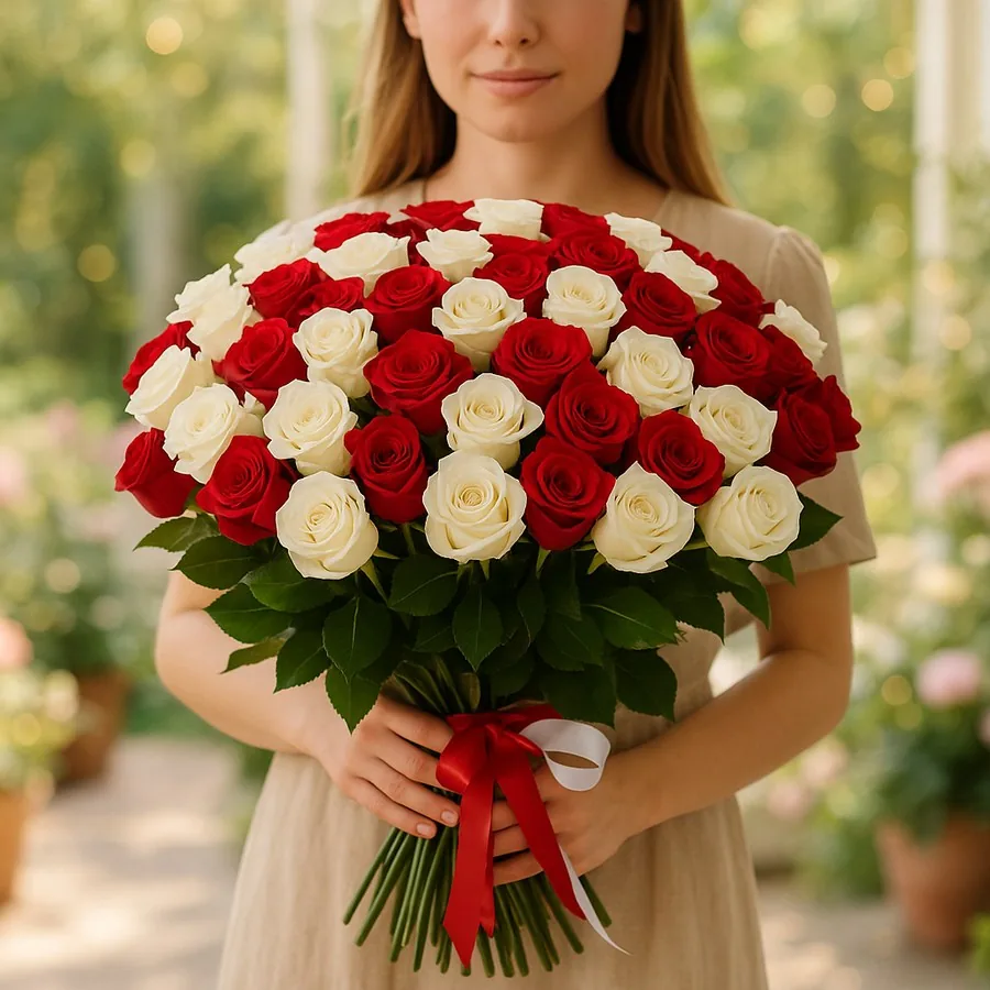 101 Rot Weiß Rosen Strauß