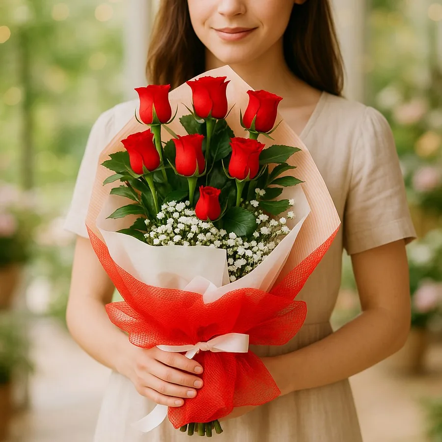 7 Rot Rosen Strauß