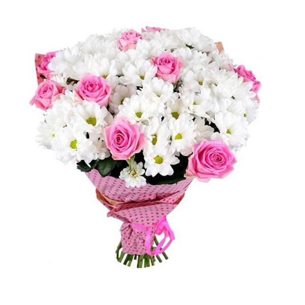 9 Rosa Rosen und Chrysanthemen
